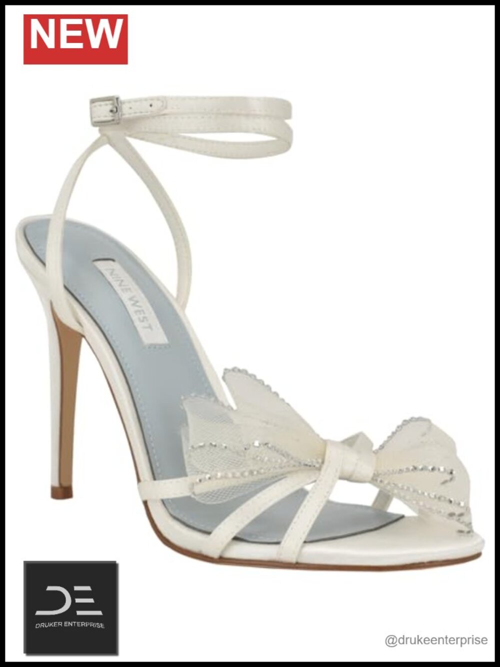 Heeled Sandals Stiletto Bridal Satin Bow Ankle Strap Adjustable